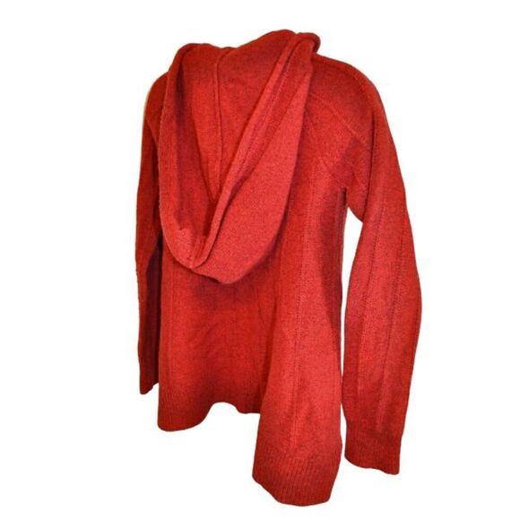 Moth Anthropologie Sweater Small Red Heathered Hooded Wool Blend Cable Knit - Picture 2 of 4